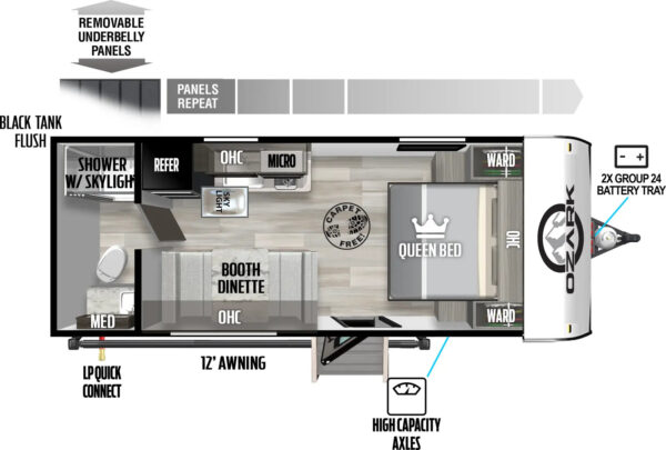 Forest River Ozark - 1660FQX Floorplan - Travel Trailer RV - 22 ft - 2024 Edition - Image 3