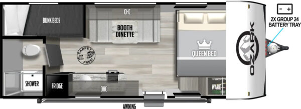 Forest River Ozark - 1620BHLE Floorplan - Travel Trailer RV - 20 ft - 2024 Edition - Image 3